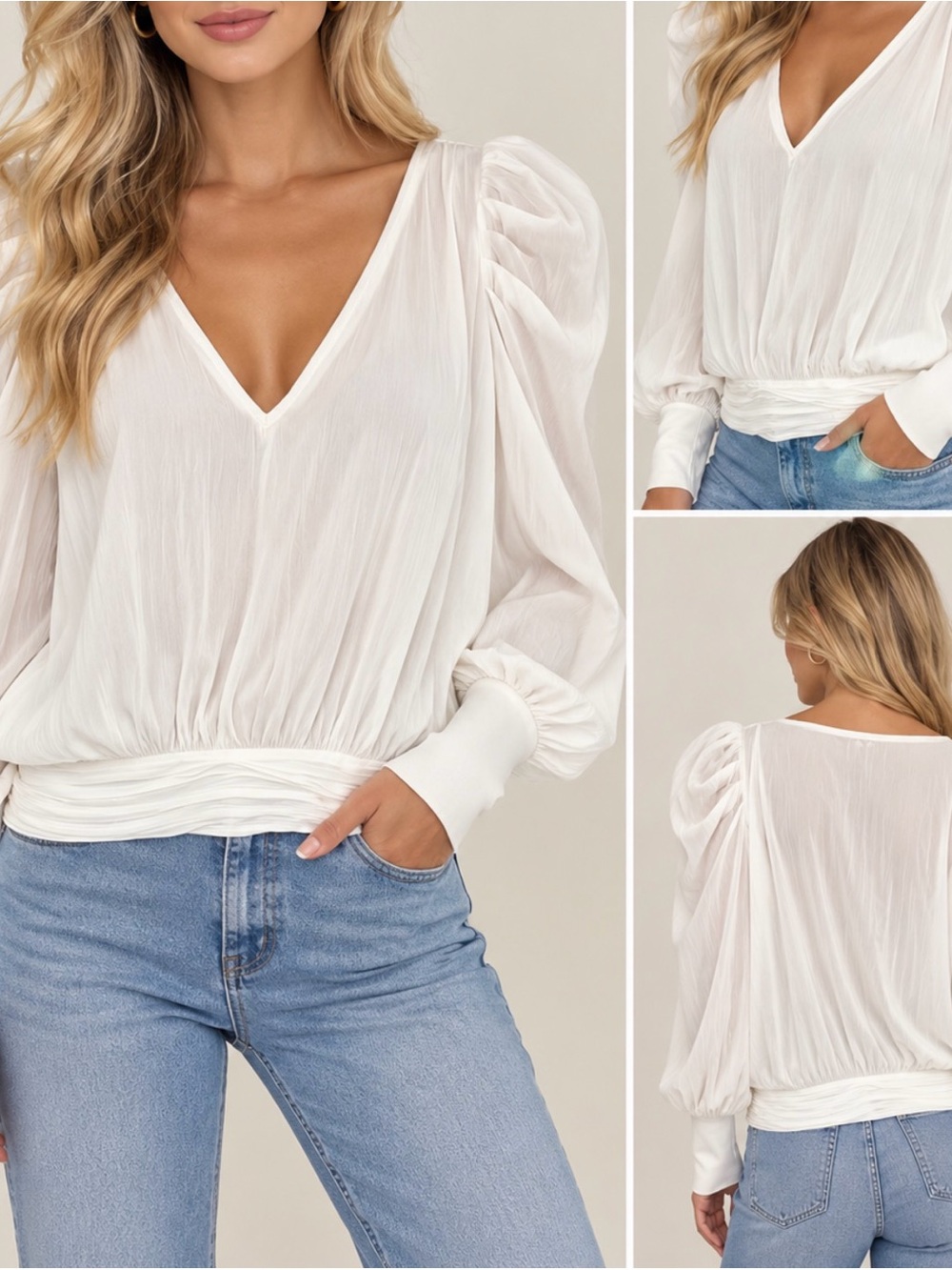 Ramy Brook White V-Neck Blouse